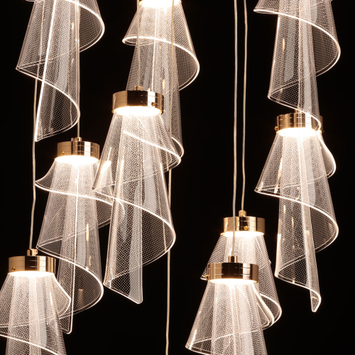 Люстра каскадная с 10-ю прозрачными плафонами Wave Line