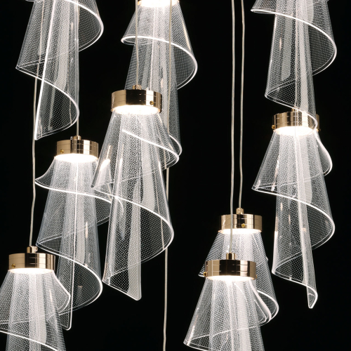 Люстра каскадная с 10-ю прозрачными плафонами Wave Line