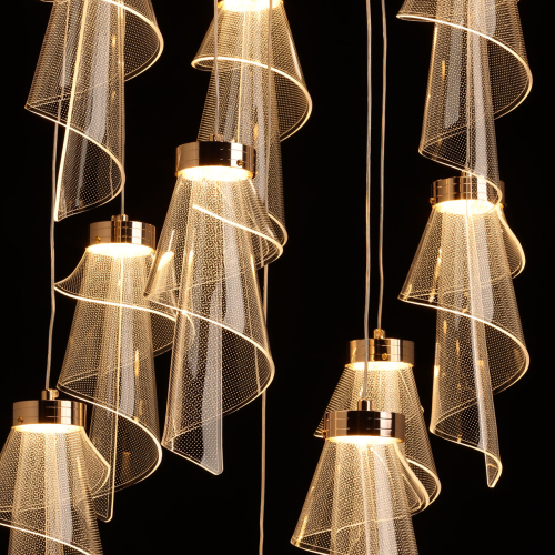 Люстра каскадная с 10-ю прозрачными плафонами Wave Line