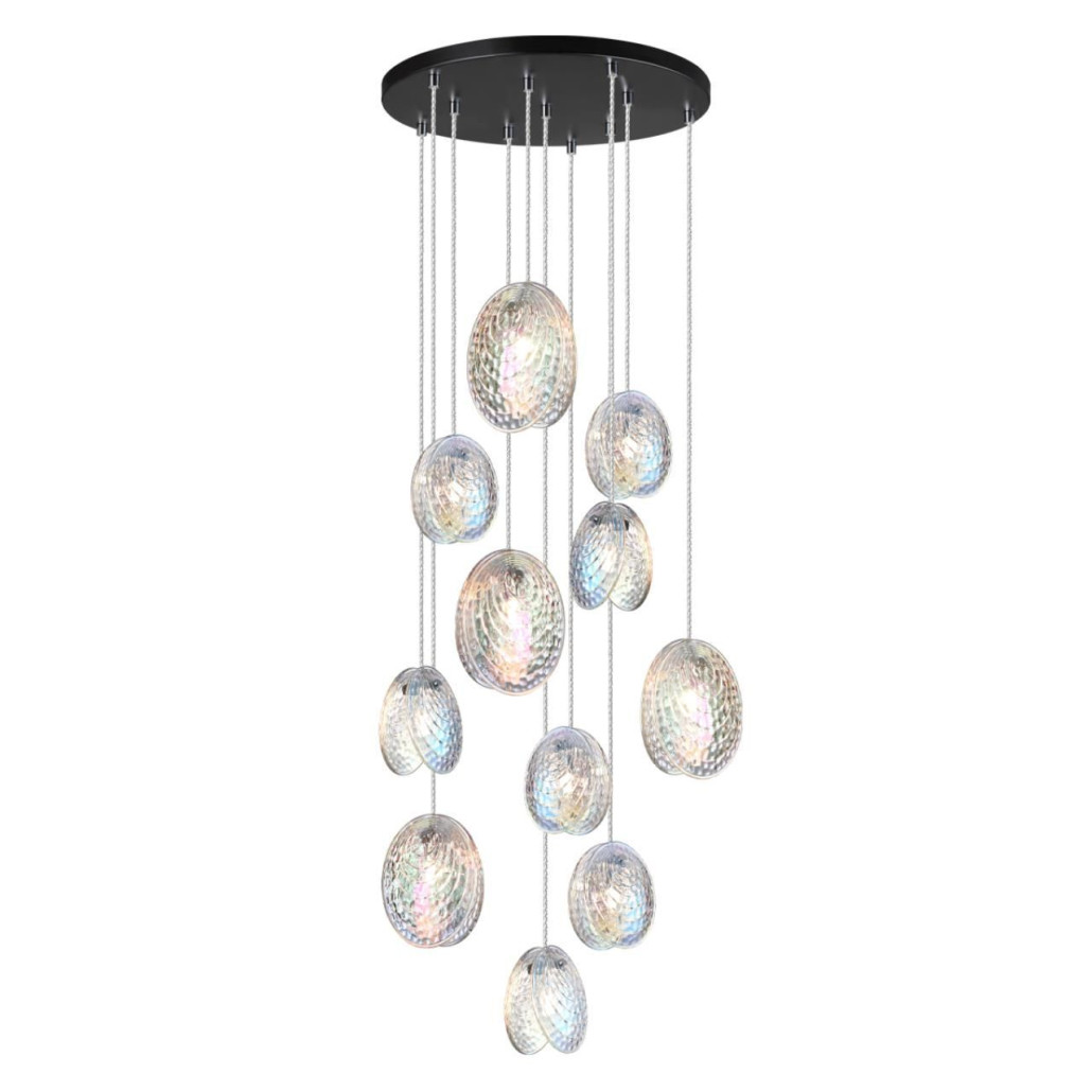 Люстра каскадная с 11-ю круглыми плафонами из рельефного стекла Disc Light