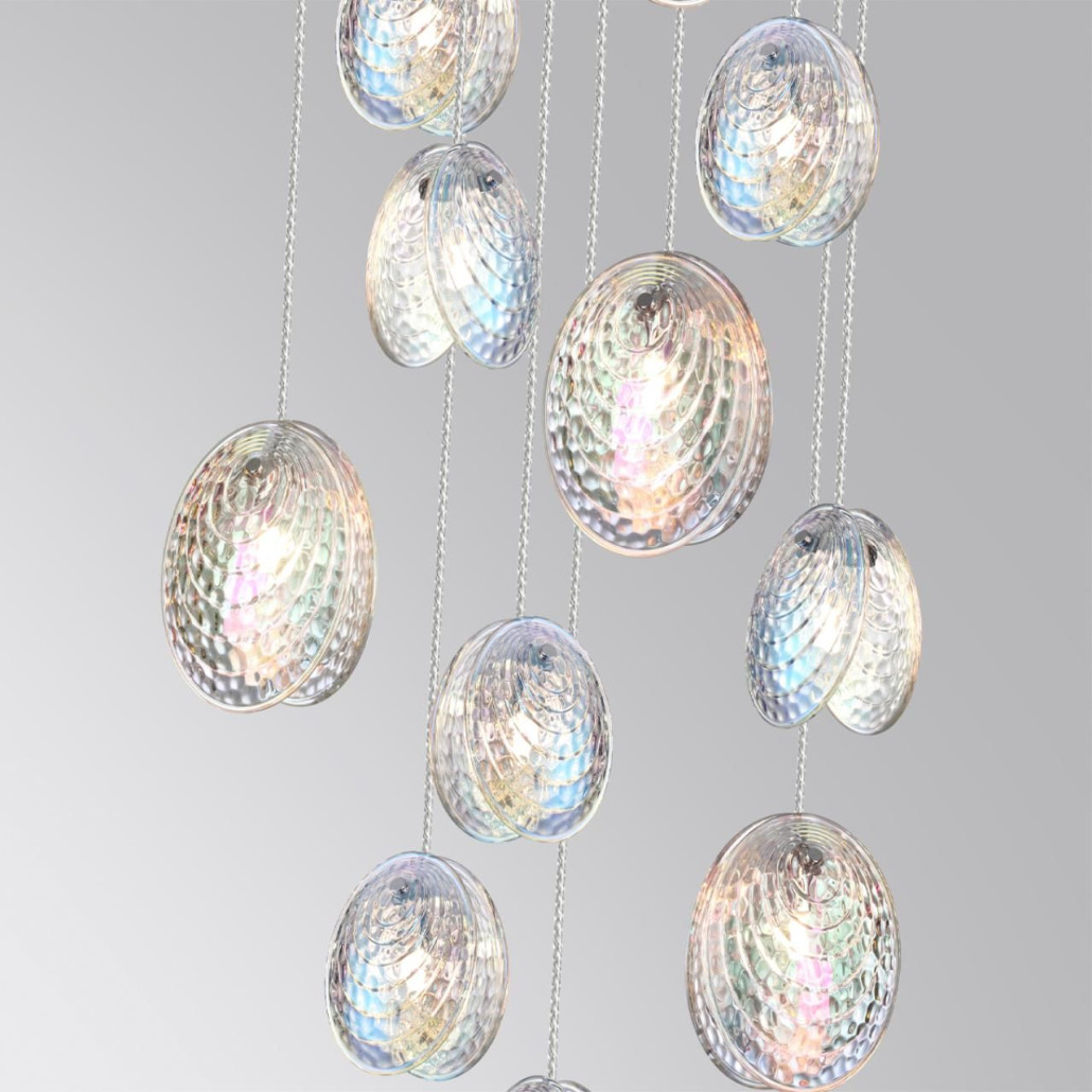Люстра каскадная с 11-ю круглыми плафонами из рельефного стекла Disc Light