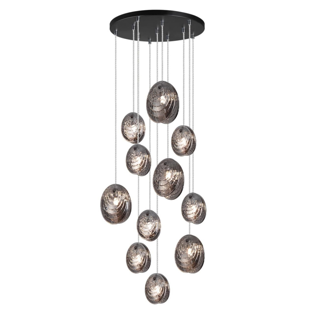 Люстра каскадная с 11-ю круглыми плафонами из рельефного стекла Disc Light