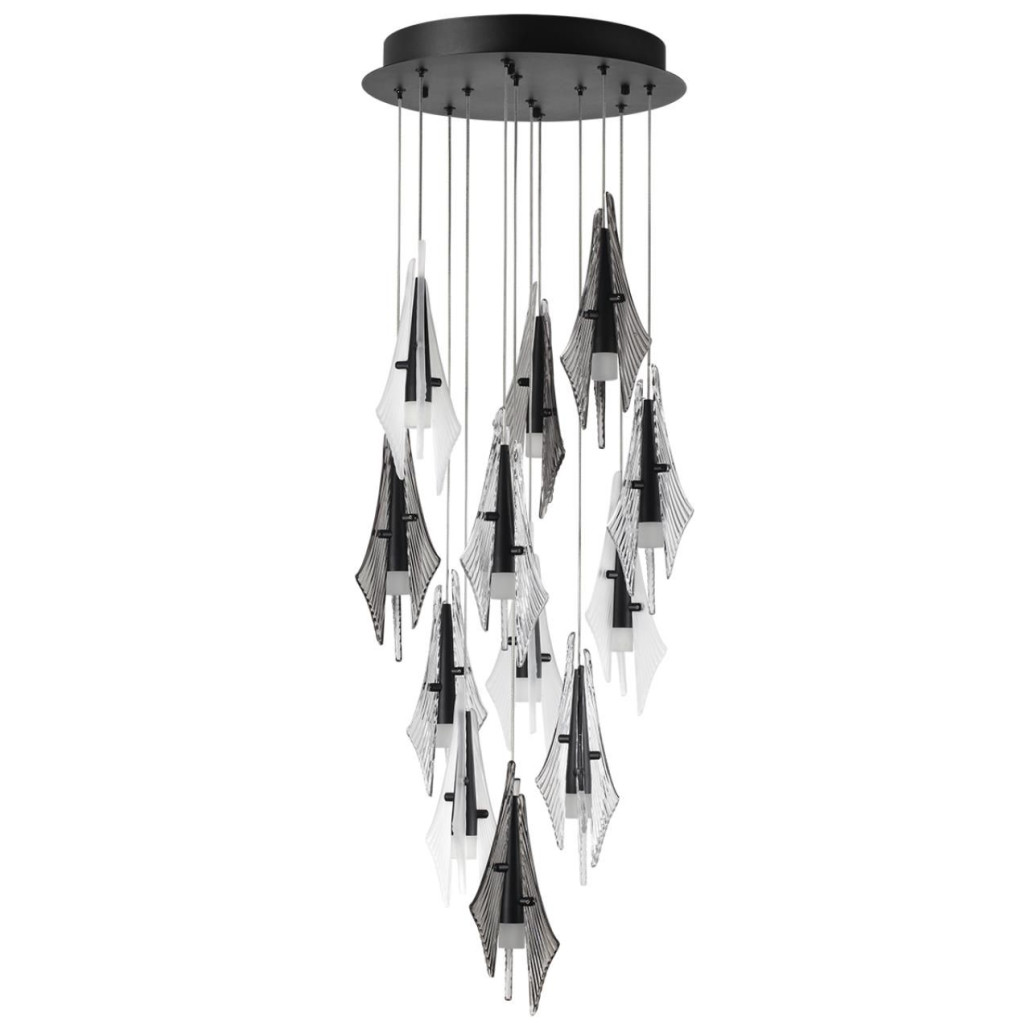 Люстра каскадная с 12-ю рельефными прозрачными плафонами Glass Pod