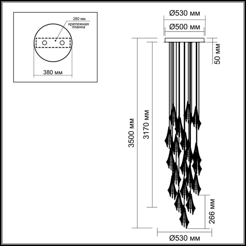 Люстра каскадная с 24-мя рельефными прозрачными плафонами в форме лепестков Glass Pod