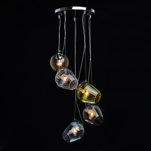Люстра каскадная с 5-ю разноцветными стеклянными плафонами Kaleido