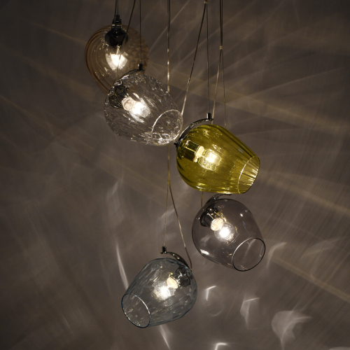 Люстра каскадная с 5-ю разноцветными стеклянными плафонами Kaleido