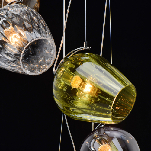 Люстра каскадная с 5-ю разноцветными стеклянными плафонами Kaleido