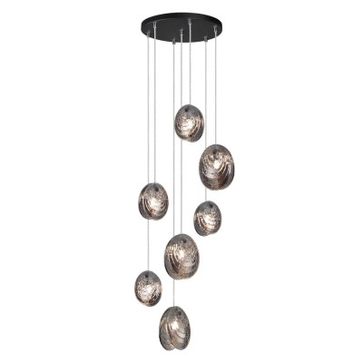 Люстра каскадная с 7-ю круглыми плафонами из рельефного стекла Disc Light