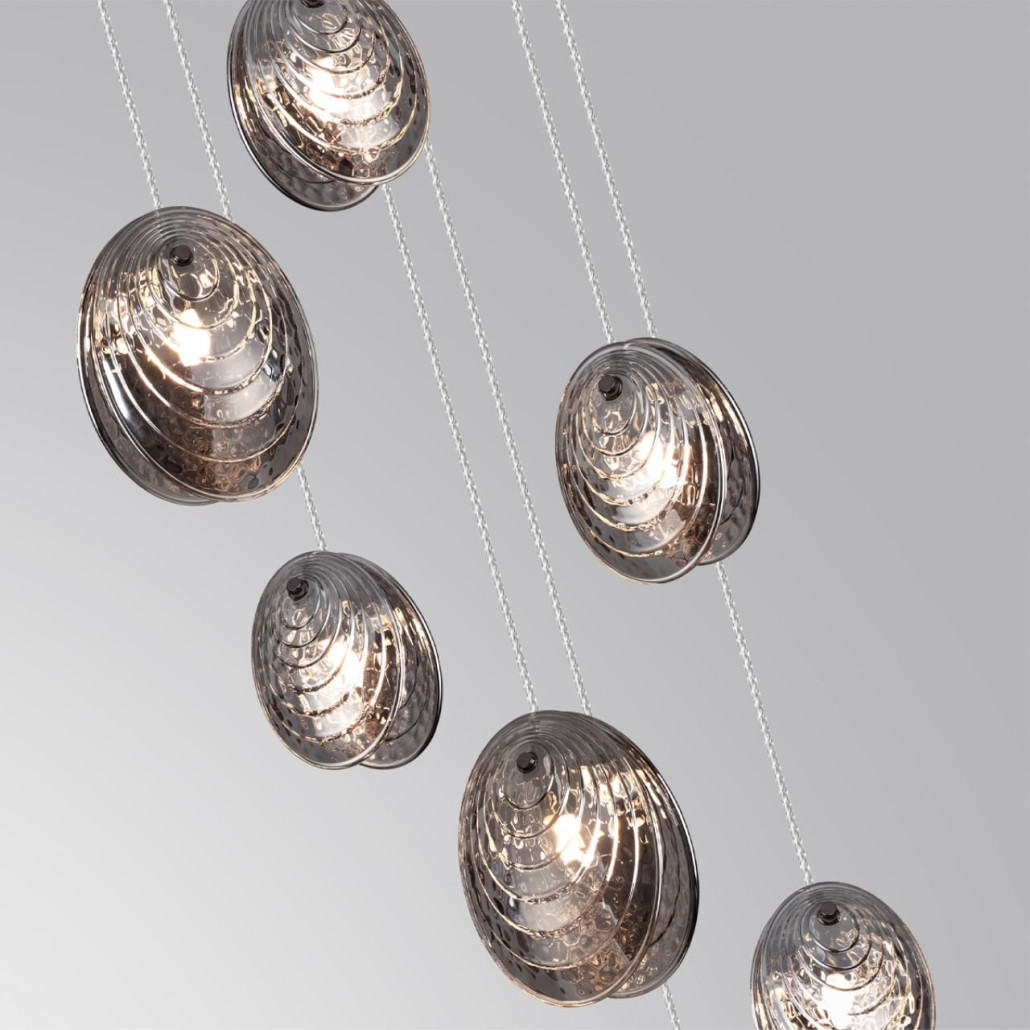 Люстра каскадная с 7-ю круглыми плафонами из рельефного стекла Disc Light