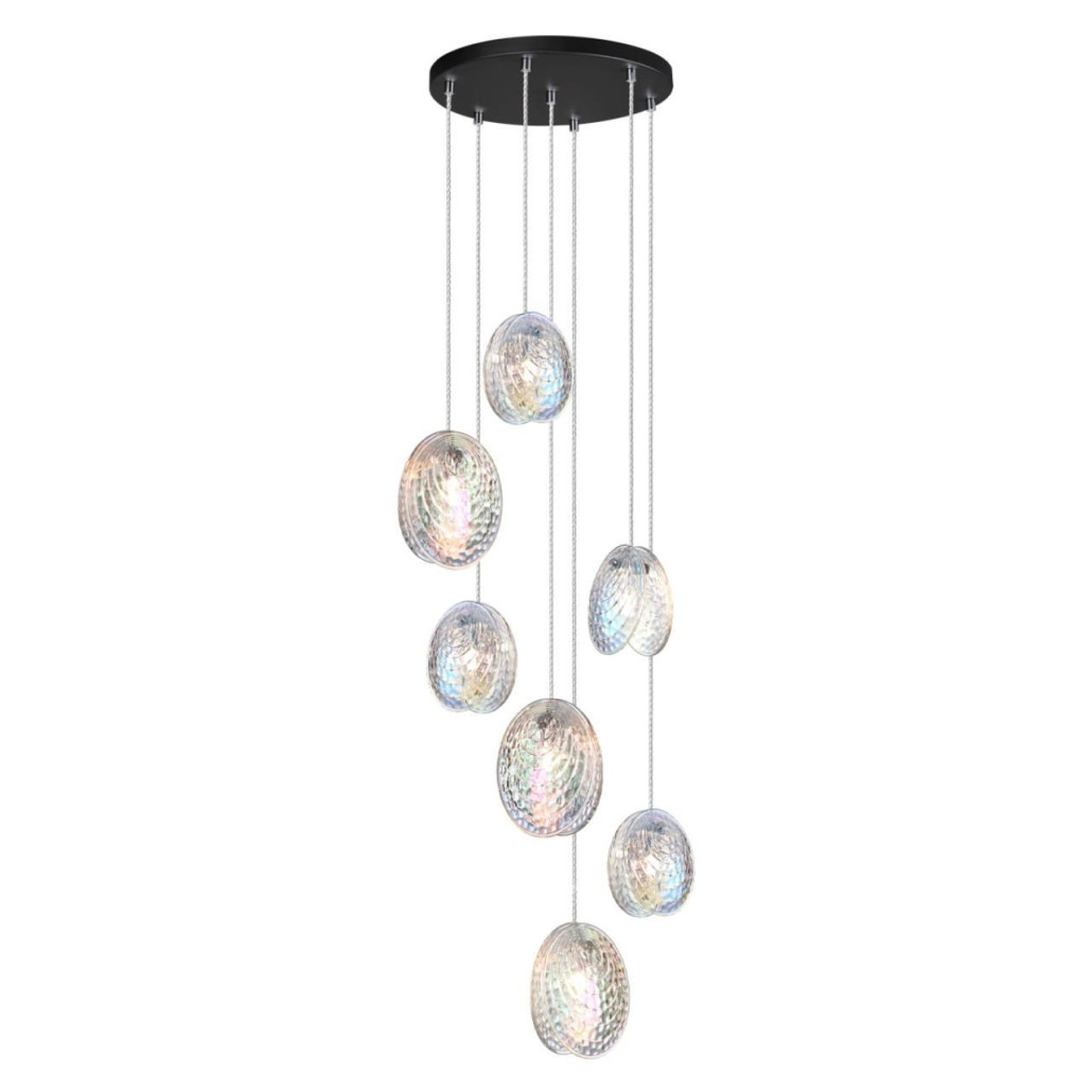 Люстра каскадная с 7-ю круглыми плафонами из рельефного стекла Disc Light