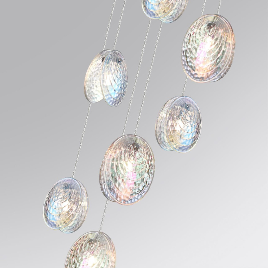 Люстра каскадная с 7-ю круглыми плафонами из рельефного стекла Disc Light