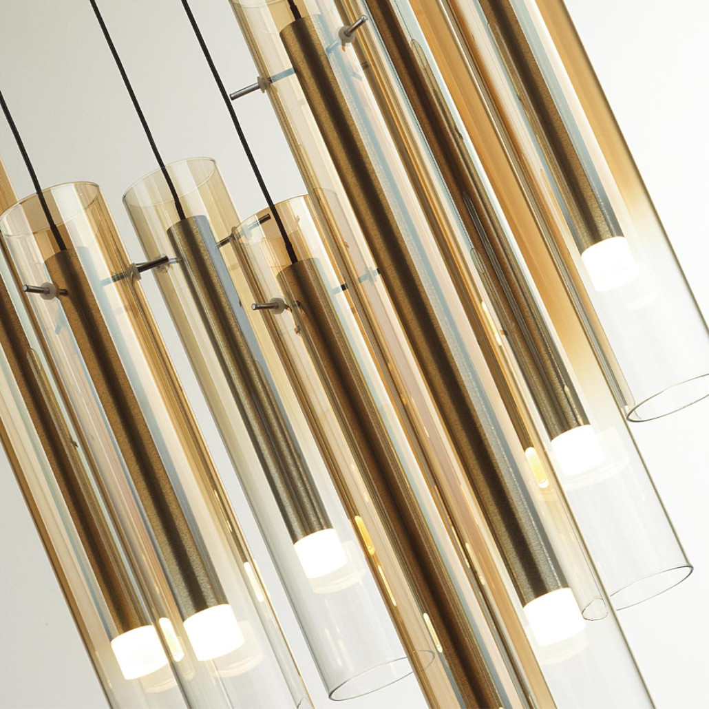 Люстра каскадная с 7-ю цилиндрическими плафонами из стекла Luminous Cylinders