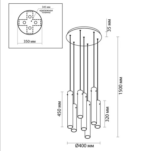 Люстра каскадная с 7-ю цилиндрическими плафонами из стекла Luminous Cylinders