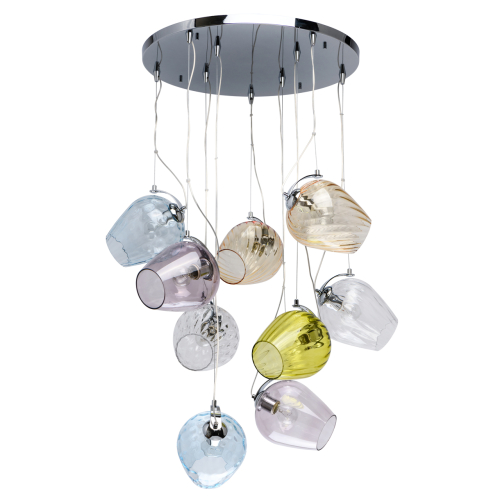 Люстра каскадная с 9-ю разноцветными стеклянными плафонами Kaleido