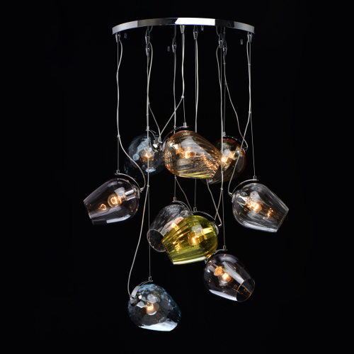 Люстра каскадная с 9-ю разноцветными стеклянными плафонами Kaleido