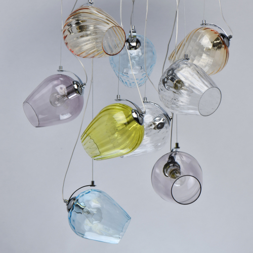 Люстра каскадная с 9-ю разноцветными стеклянными плафонами Kaleido