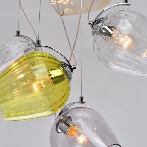 Люстра каскадная с 9-ю разноцветными стеклянными плафонами Kaleido