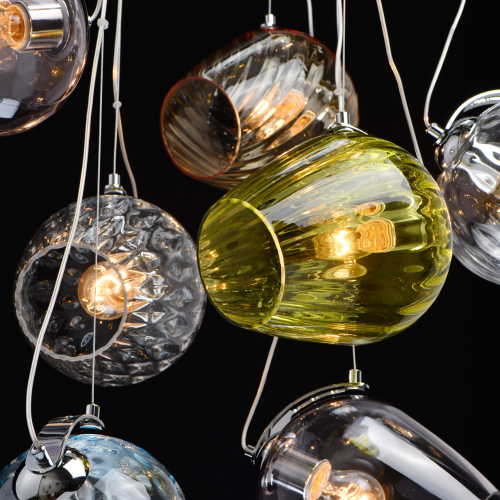 Люстра каскадная с 9-ю разноцветными стеклянными плафонами Kaleido