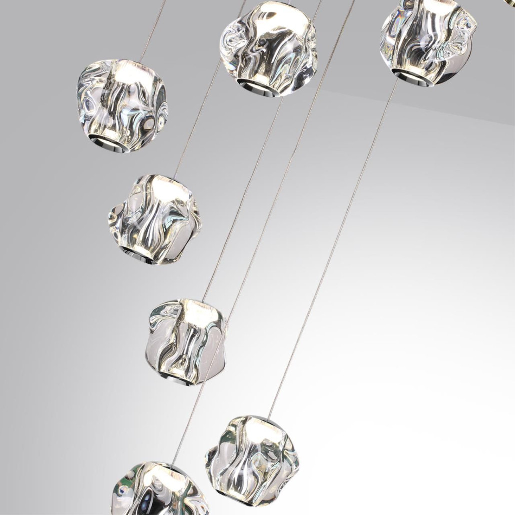 Люстра каскадня с 12-ю прозрачными шарообразными плафонами Bubbles Bocci