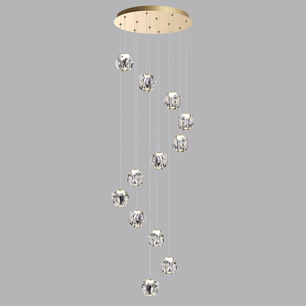 Люстра каскадня с 12-ю прозрачными шарообразными плафонами Bubbles Bocci