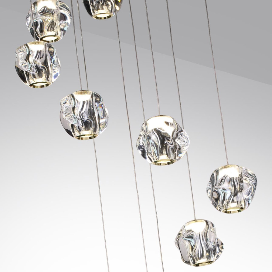 Люстра каскадня с 12-ю прозрачными шарообразными плафонами Bubbles Bocci