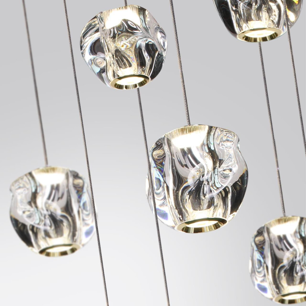 Люстра каскадня с 27-ю прозрачными шарообразными подвесами Bubbles Bocci