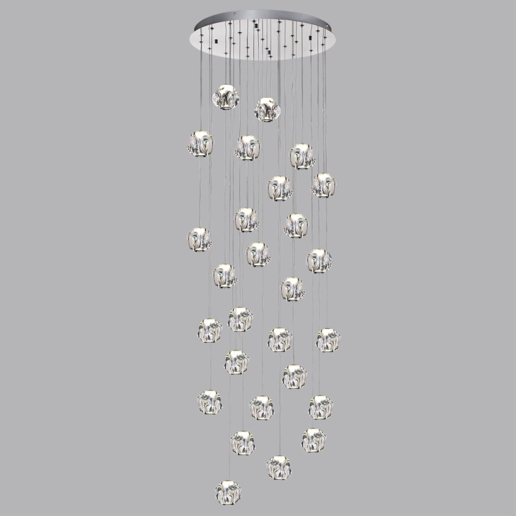 Люстра каскадня с 27-ю прозрачными шарообразными подвесами Bubbles Bocci
