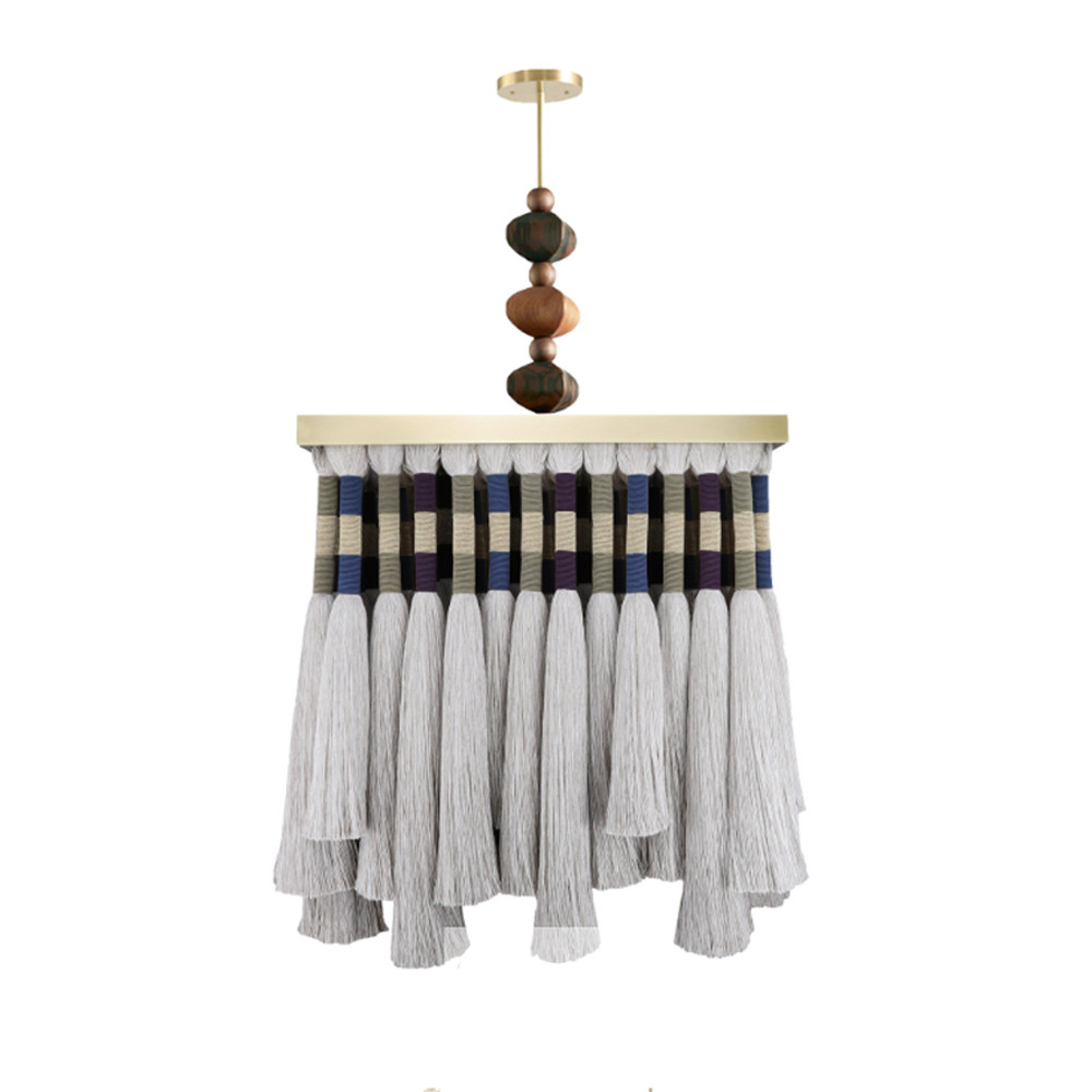 Люстра квадратная плетеная с бахромой Wicker Square Chandelier with Tassels