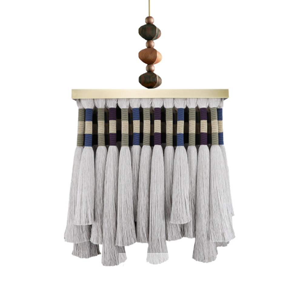 Люстра квадратная плетеная с бахромой Wicker Square Chandelier with Tassels