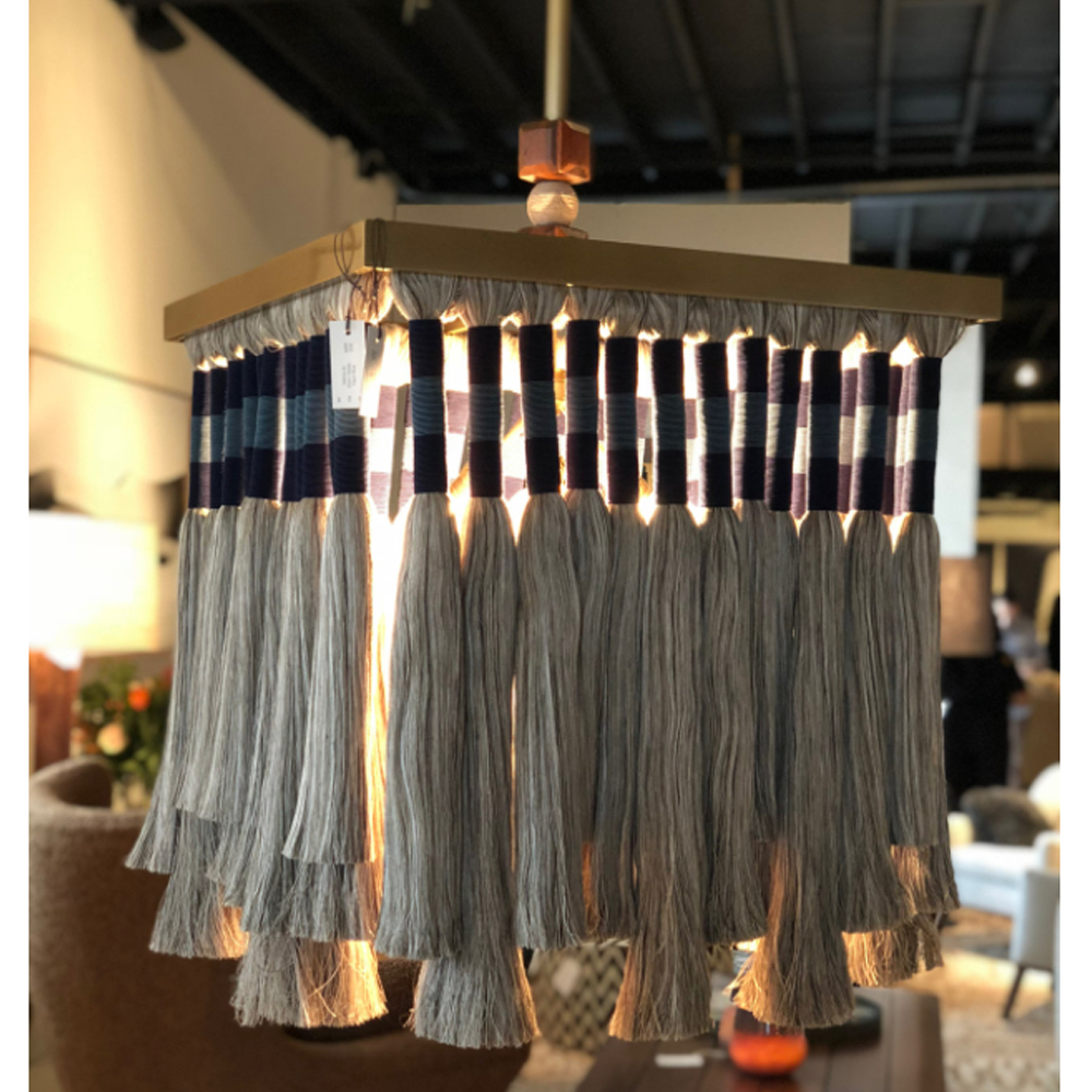 Люстра квадратная плетеная с бахромой Wicker Square Chandelier with Tassels