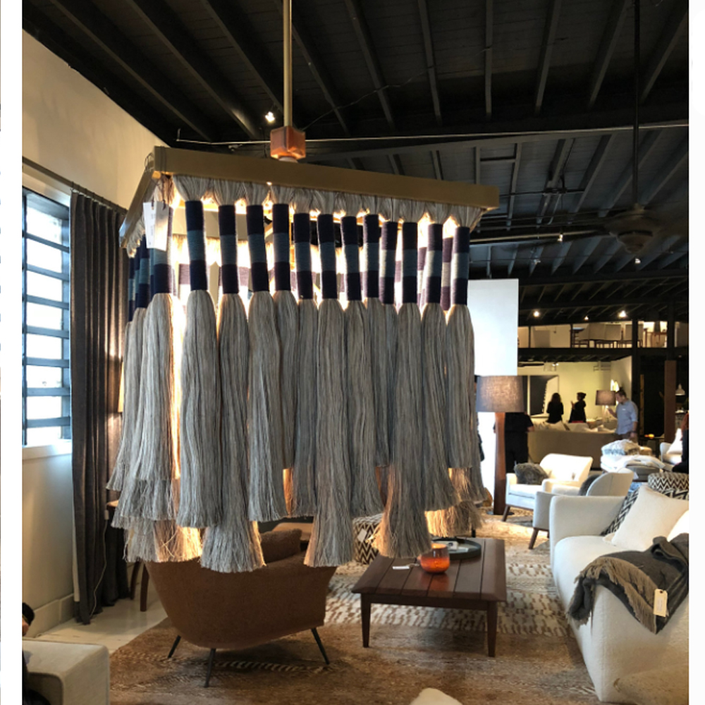 Люстра квадратная плетеная с бахромой Wicker Square Chandelier with Tassels