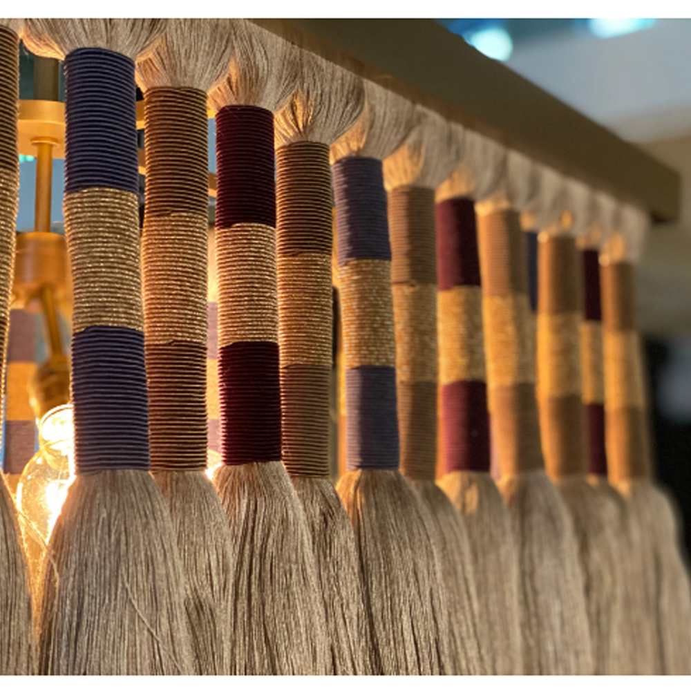 Люстра квадратная плетеная с бахромой Wicker Square Chandelier with Tassels