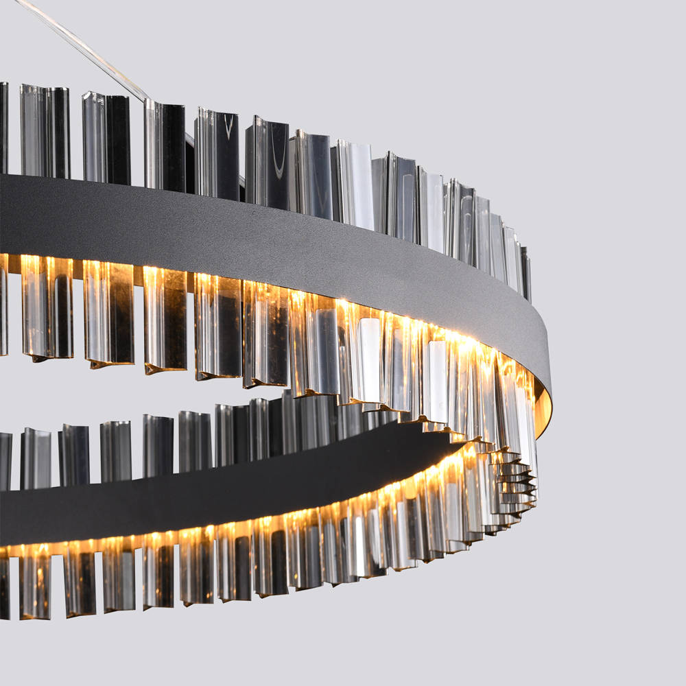 Люстра кольцевая чёрного цвета с вертикальными стеклянными элементами Ring Horizontal