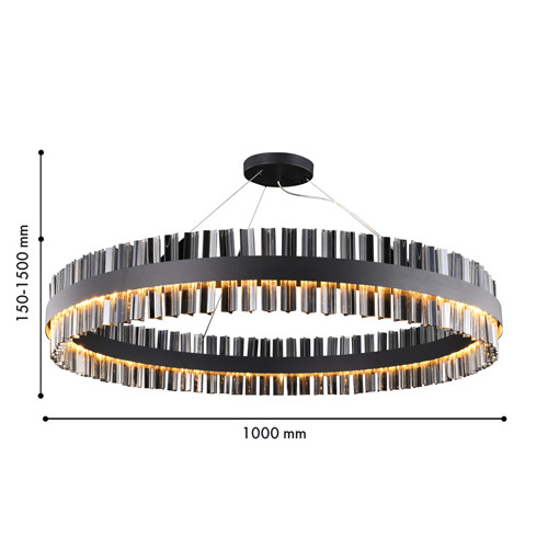 Люстра кольцевая чёрного цвета с вертикальными стеклянными элементами Ring Horizontal