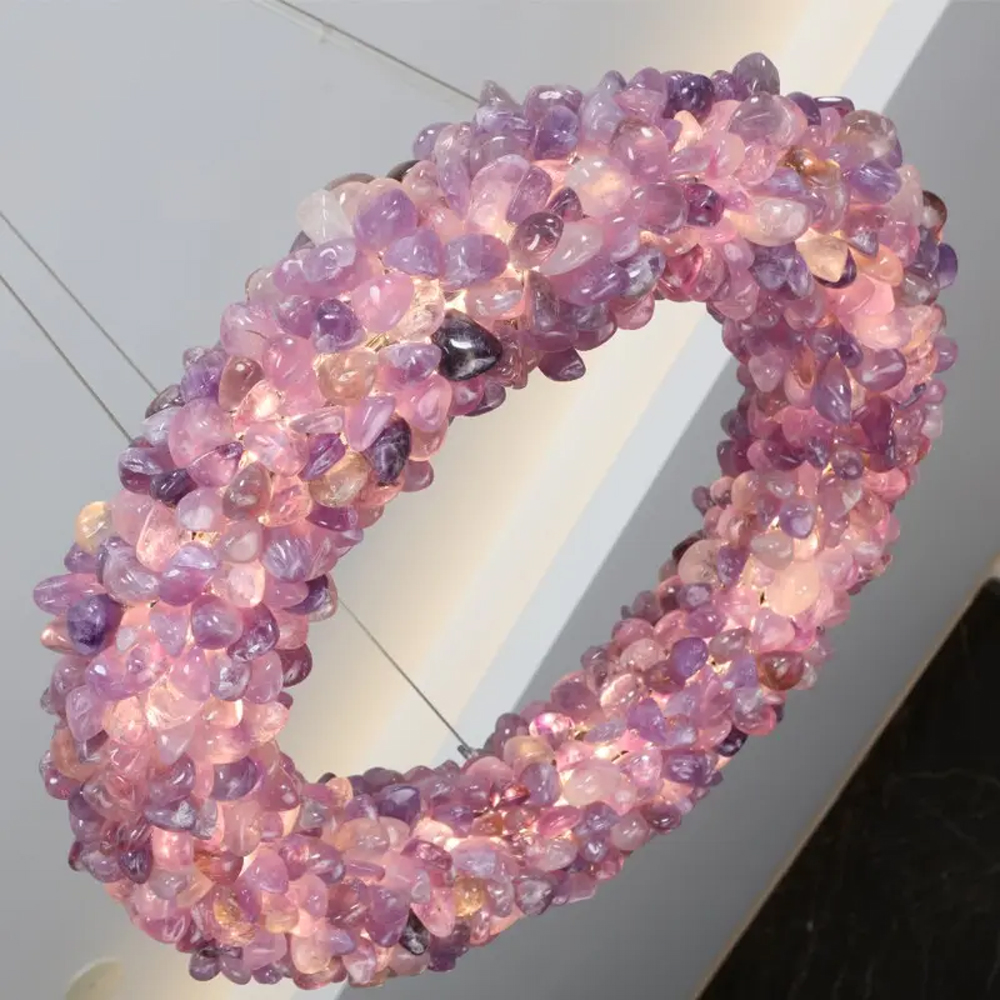 Люстра кргулая из фиолетового хрустального камня Purple Diamond