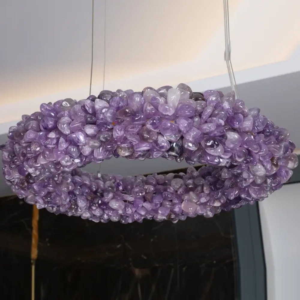 Люстра кргулая из фиолетового хрустального камня Purple Diamond
