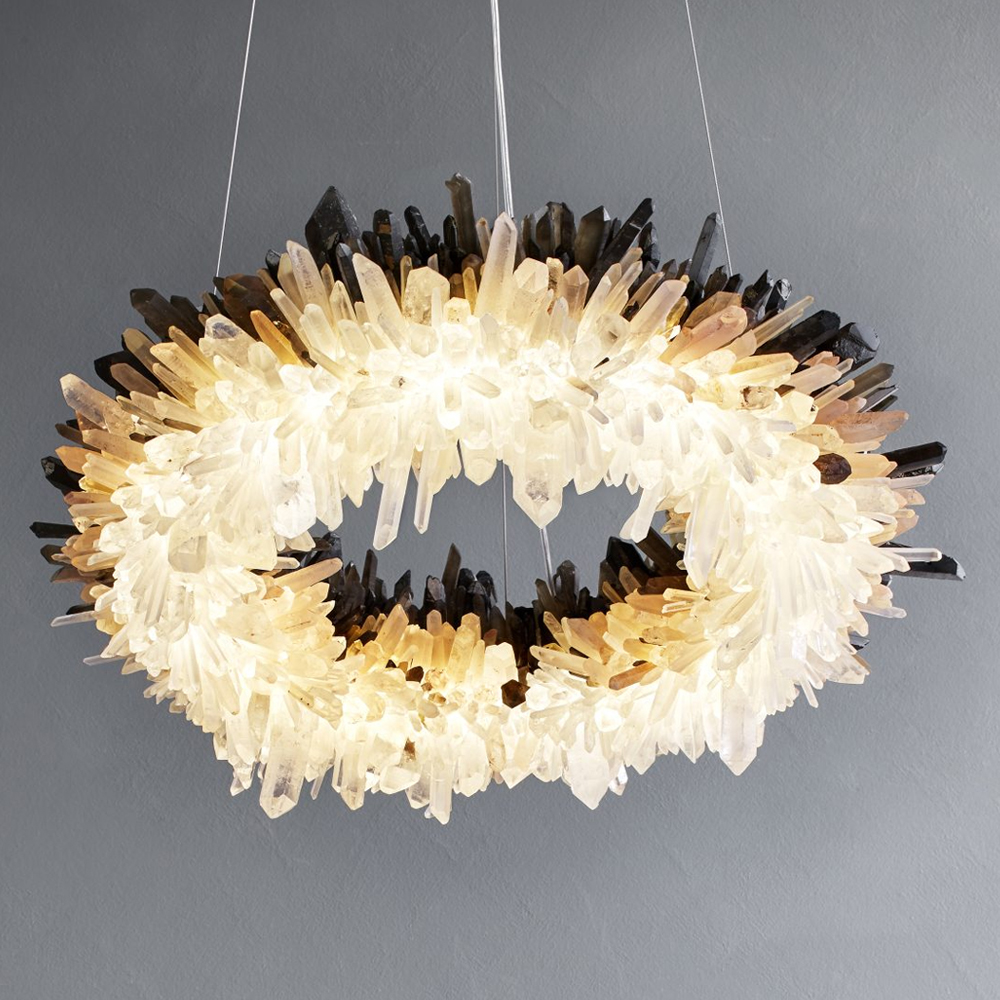 Люстра кргулая светодиодная из дымчатых и прозрачных необработанных кристаллов Raw Crystal