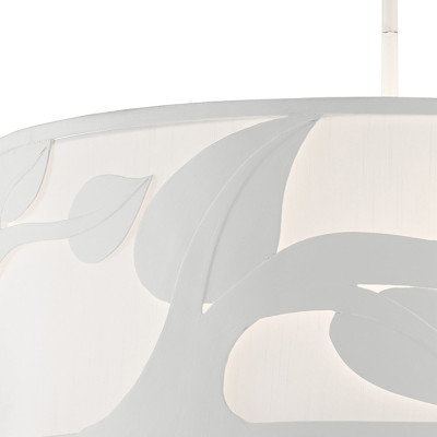 Люстра круглая белая с тканевым абажуром и декором виде листьев на ветках Leaves on Branches