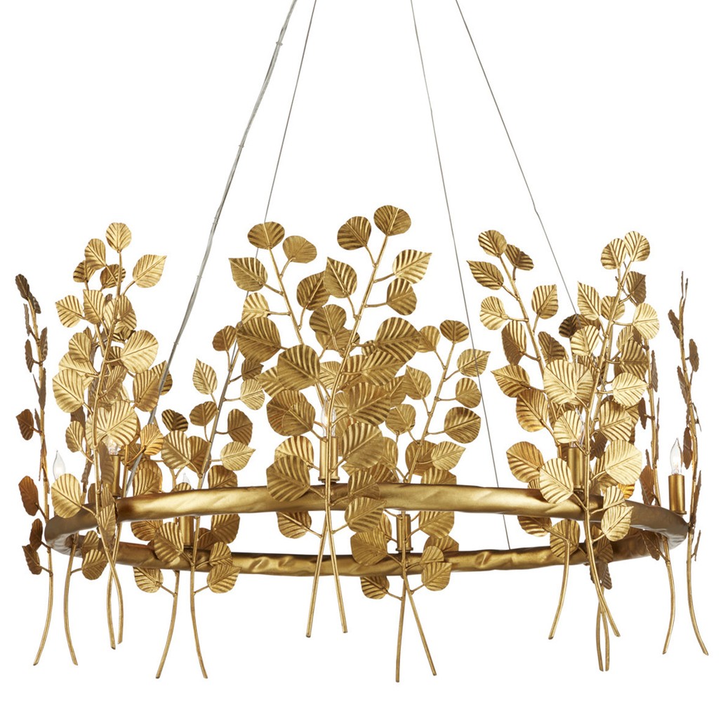 Люстра круглая золотая с декором в виде веток эвкалипта Eucalyptus Branches