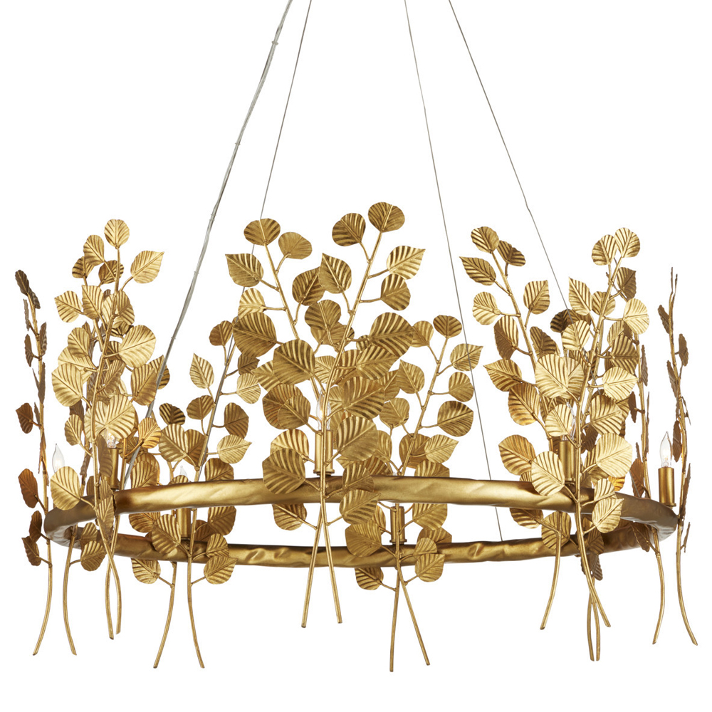 Люстра круглая золотая с декором в виде веток эвкалипта Eucalyptus Branches