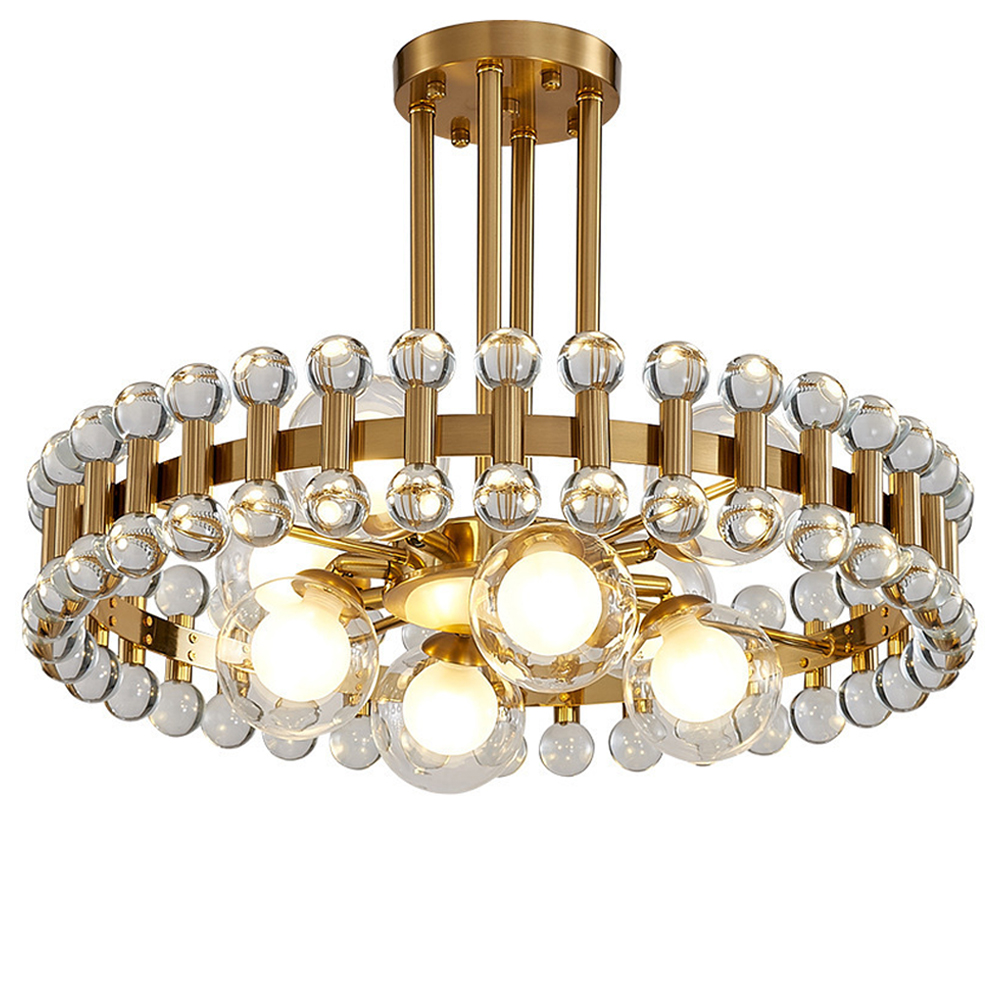 Люстра круглая золотистая с прозрачными стеклянными плафонами в форме шара Crystal Kaleidoscope