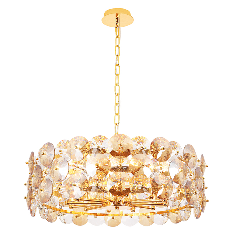 Люстра круглая золотого цвета с круглыми хрустальным элементами Solyria