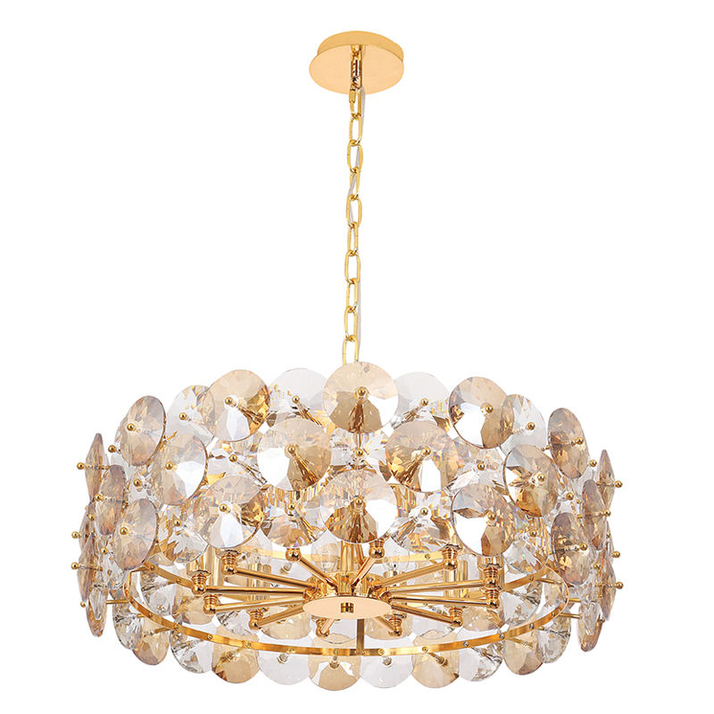 Люстра круглая золотого цвета с круглыми хрустальным элементами Solyria