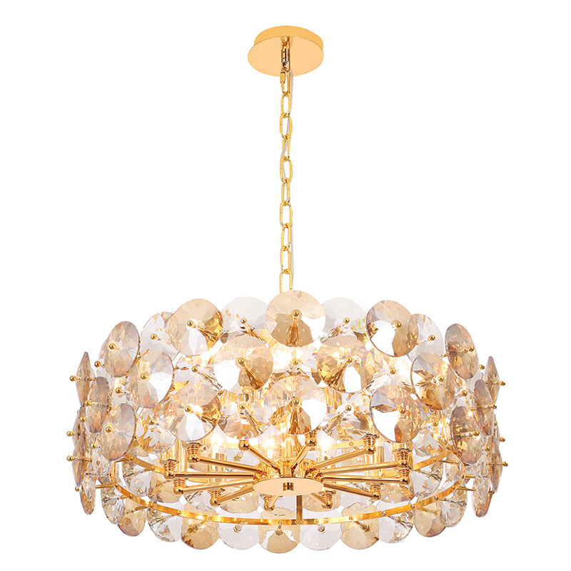 Люстра круглая золотого цвета с круглыми хрустальным элементами Solyria