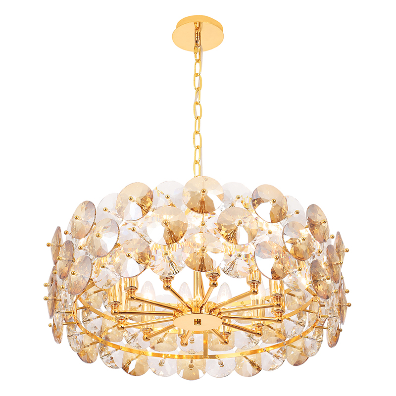 Люстра круглая золотого цвета с круглыми хрустальным элементами Solyria