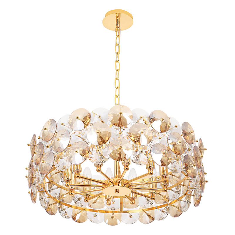 Люстра круглая золотого цвета с круглыми хрустальным элементами Solyria