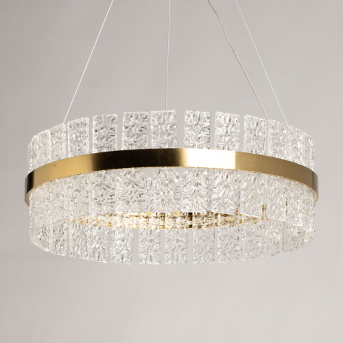 Люстра круглая золотого цвета с прозрачными рельефными стеклянными вставками Textured Glass Chandelier