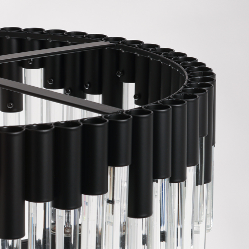Люстра круглая из матового черного металла с подвесками из прозрачных стеклянных трубок Noir Tubes