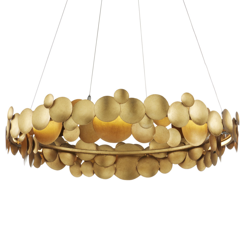 Люстра круглая из многослойных золотых дисков Metal Disc Chandelier