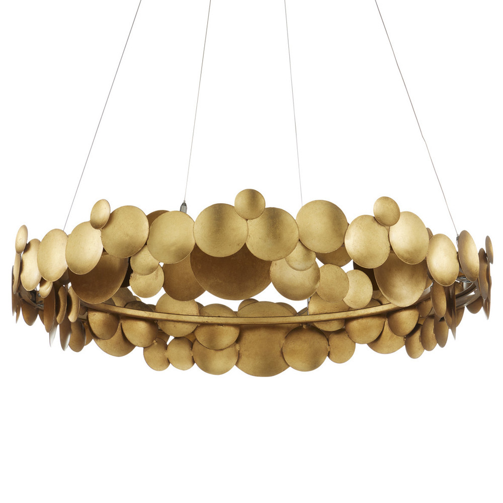 Люстра круглая из многослойных золотых дисков Metal Disc Chandelier